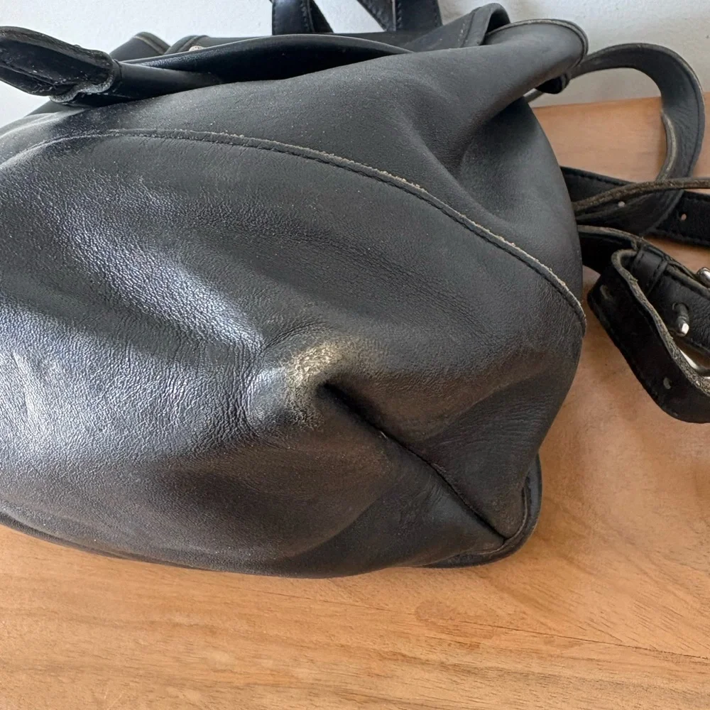 Coach Vintage Black Leather Mini Backpack Bag Turnlock Drawstring B0K-9960